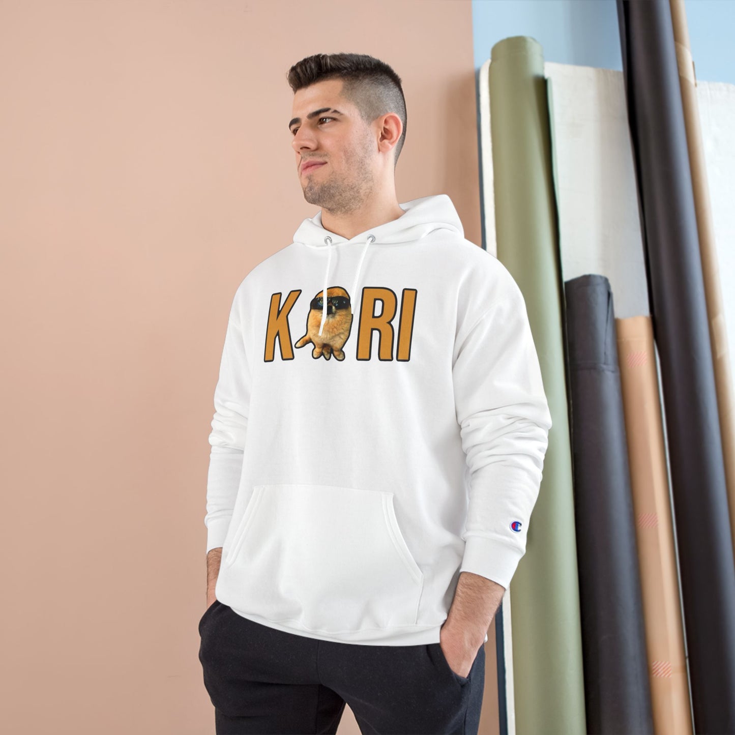 Kawaii Champion Hoodie with 'KORI' Design, Cute Gift for Animal Lovers, Cozy Sweatshirt, Casual Style for Everyday Wear, Unisex Pullover