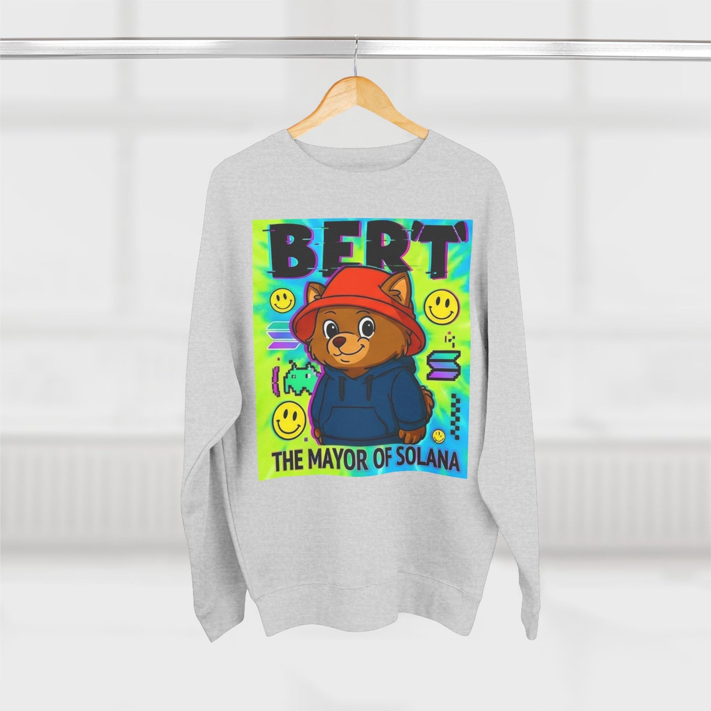 Bert Bear Crewneck Sweatshirt — "BERT: The Mayor of Solana" Retro Graphic