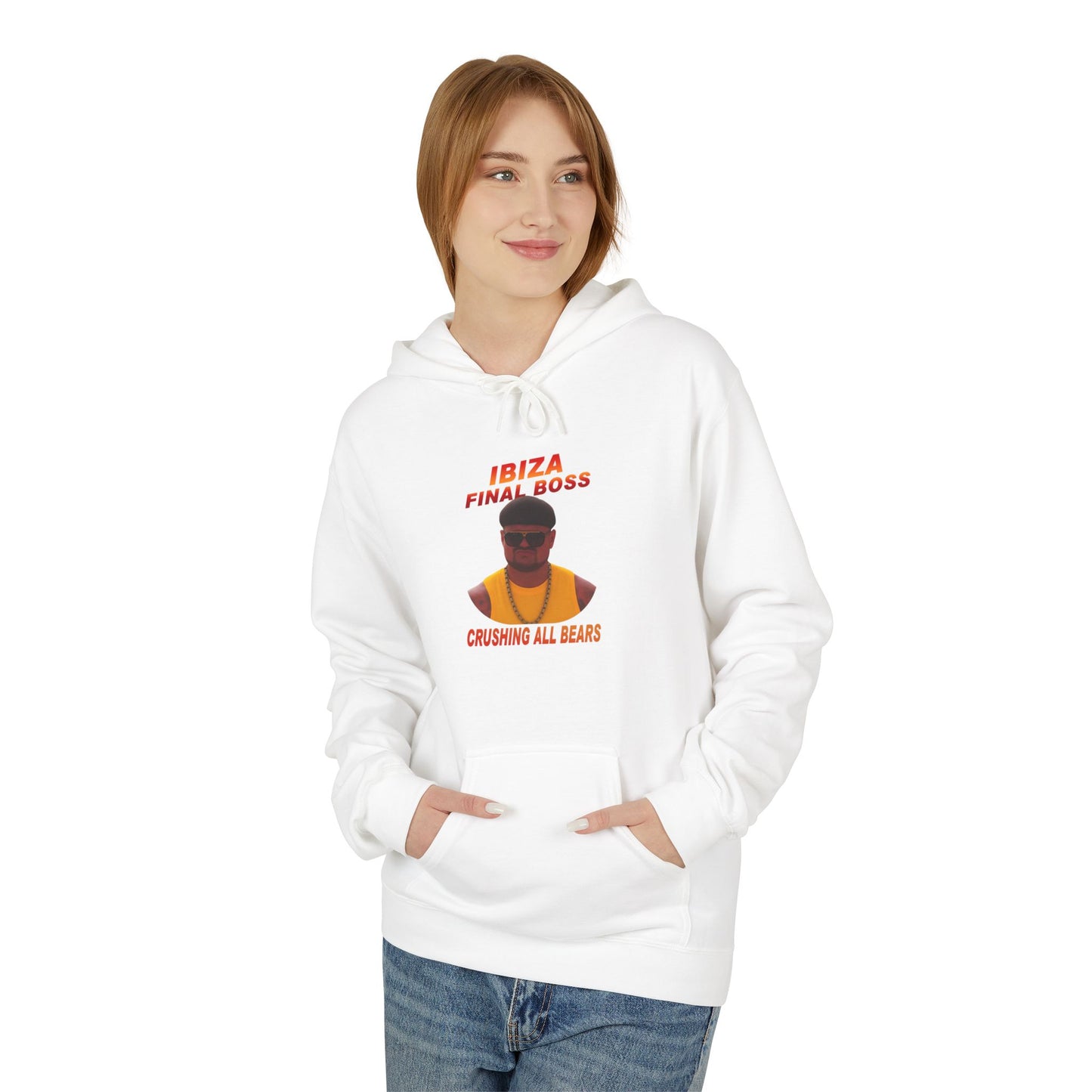 Ibiza Fin Boss Fleece Hoodie, Unisex Casual Wear, Cool Beach Style, Perfect Gift, Summer Vacations, Party Apparel