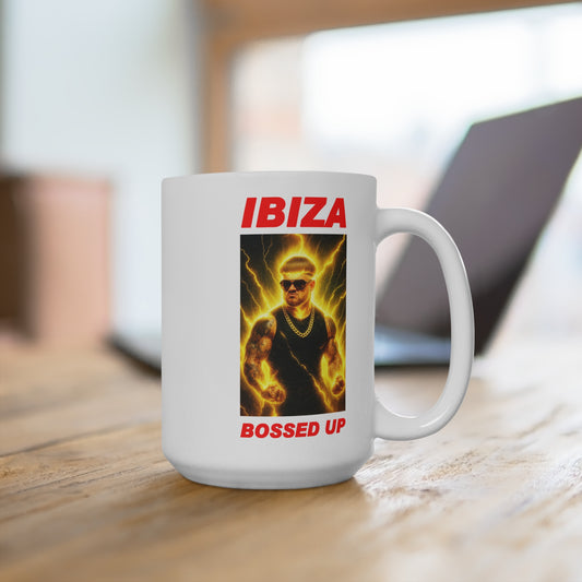 Ibiza Themed 15oz Mug, Bold Drinkware Gift, Party Vibe, Perfect for Summer Celebrations, Bossed Up Coffee Cup, Fun Gift for Beach Lovers