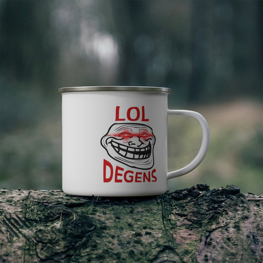 LOL Degens Enamel Camping Mug - Funny Outdoor Mug, Hilarious Gift for Campers, Travel Coffee Mug, Adventure Mug