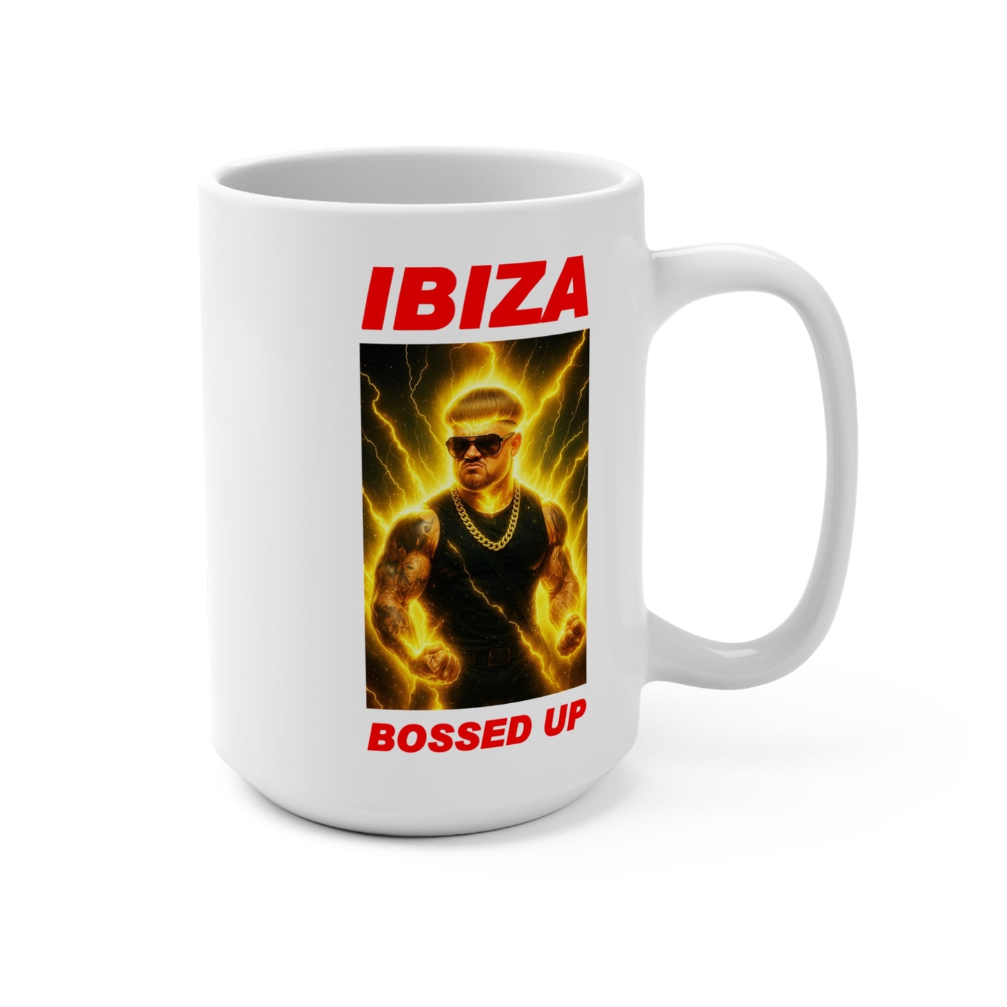 Ibiza Themed 15oz Mug, Bold Drinkware Gift, Party Vibe, Perfect for Summer Celebrations, Bossed Up Coffee Cup, Fun Gift for Beach Lovers