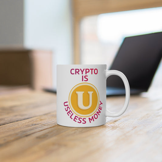 Crypto Useless Money Mug, Funny Coffee Cup, Gift for Crypto Lovers, Unique Mug for Gamers, Sarcastic Ceramic Cup, Great for Holidays